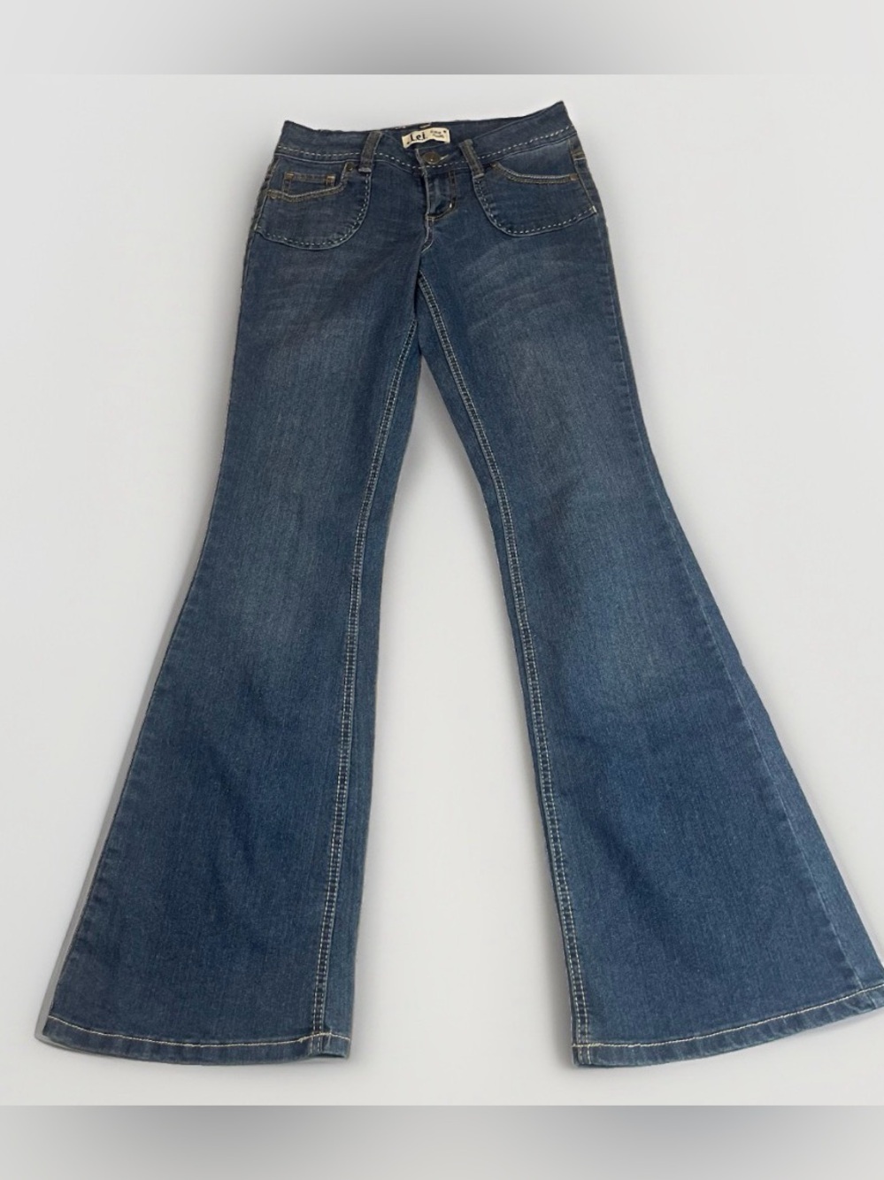 LEI Vintage Y2K Flare Jeans Size 1 Jr Low Rise Ashley Trouble Contrast Stitch